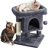 Yaheetech Cat Scratching Tree 59 cm with Condominium Large Dark Grey | Easy to assemble, space-saving, sisal, durable, soft p