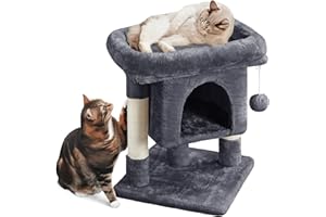 Yaheetech Árbol Rascador para Gatos Torre 3 Niveles 40,5 x 40,5 x 59 cm Centro de Actividad con Plataforma Condominio y Bola Colgante Gris Oscuro