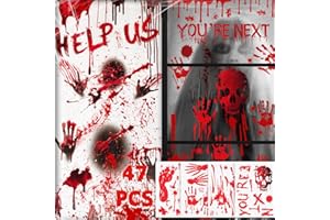 TSUPERU Halloween Decorations Indoor Window Stickers Large Front Door Decoration, Halloween Window Decorations Scary Blood Handprints Footprints Outdoor Wall Decor Zombie Spooky Party Decoration Accessories