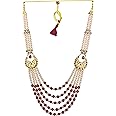 RAADHE CREATION Pearl Neckalce Jewellery for Groom Five LineLong Mala for Men Wedding Traditional Dulha Necklace For Sherwani