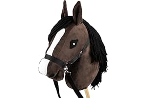 SKIPPI Hobby Horse Bai, Tête de Cheval à Chevaucher A3, Licol et Rênes Inclus, Hobby Horse Realiste Brun, Cheval Baton a Chevaucher