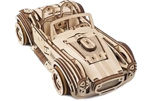 UGEARS Drift Cobra Racing Car Puzzle 3D - Cadeau de fête des pères Kit de Voiture modèle de Puzzles 3D Vintage avec Moteur à Ressort Puissant - Kits de modèles de Voiture pour Adultes à Construire
