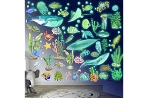 SINEKONG Meerestiere Wandtattoo Leuchtend Wandsticker Leuchtaufkleber Ozean Fluoreszierend Wandaufkleber Aufkleber Unterwasserwelt Meereswelt Leuchtaufkleber Für Kinderzimmer Dekorative Aufkleber