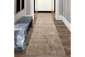 Teppich-Traum BRÜCKENLÄUFER designerski dywan do korytarza, pokoju dziennego i sypialni z abstrakcyjnym wzorem gałęzi, beżowy, wymiary: 80 x 300 cm