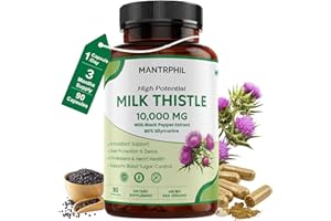 MANTRPHIL Milk Thistle Capsules High Strength 10,000mg | 90-Day Supply | 400mg Silymarin with Black Pepper | Natural Herbal Supplement for Liver Cleanse & Detox | Vegan, Non-GMO & Lab Tested