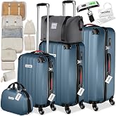 tectake&reg; Set of 4 Rigid Suitcases with Scale and Luggage Tags, 3 Trolleys, 1 Toiletry Bag and 1 Travel Bag, Travel Suitcase S