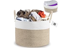 Deco haus® Cesto Lavandería Tejido - Cesta de Cuerda de Algodón Tejida a Mano y Decorativa - Almacenaje de Ropa, Juguetes, Mantas - Plegable y con Asa - Incluye un Contenedor Pequeño - 35x50cm