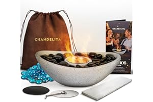 ‎CHANDELITA Chandelita Bioethanol Table Fireplace Indoor and Outdoor 28 x 19 x 8 cm and with Gemstones and Bag - Ethanol Fireplace Indoor - Table Fire Indoor - Bio Ethanol Table Fireplace (Oval Grey)