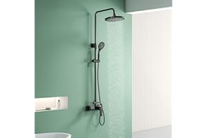 YOOZENA Columna Ducha Negra Monomando, Duchas de Baño Columna Extensible con Grifo, Alcachofa de Ducha con Manguera, Ducha Lluvia, Regulable en acero inoxidable Negro Mate Redondo