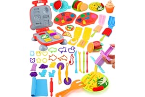 Ophy Juego de Plastilina- 48 Piezas Moldes plastilina Herramientas Plastilina para Niños Incluyen Hamburguesas, Helados, Fideos y Pizza Plastilina para Niños Accesorios de Arcilla de Modelado Regalos