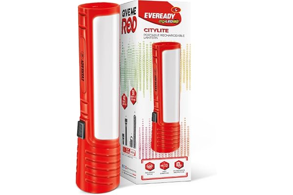 Eveready CITYLITE Multipurpose Emergency Rechargeable Lantern HL50 2W Torch & 3W Lantern Micro USB Fast Charging Overcharge Protection Powered by 3.7V Li-Ion Battery Red, Blue & Green, LED, 220 Lumen