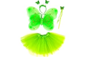Tante Tina Costume da Farfalla per Bambina - Vestito Farfalla da Bimba in 4 Pezzi: Gonna in Tulle, Ali, Bacchetta e Cerchietto - Indicato per i Bambini da 2 a 8 Anni