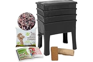 WORMBOX Vermicompostador Worm Café, 3 bandejas I 500g de Lombriz / 1000 und. I Kit Completo I Gran Capacidad de 96 litros,