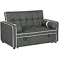 HOMCOM 2 Seater Sofa Bed, Click Clack Pull Out Sofa Bed with Adjustable Backrest and Pillows, 3-in-1 Modern Tufted Settee for Living Room, Bedroom, Guest Room, Charcoal Grey