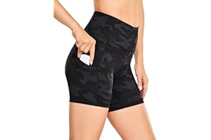 CRZ YOGA Mujer Pantalones Cortos Deportivos de Cintura Alta,Running Pantalones Cortos con Bolsillo Lateral-15.24cm