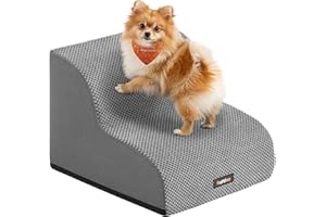 Feandrea Escalier pour Chien, à 2 Marches, Velours Gaufré, Marches pour Chien, Lit, Canapé, Imperméable, Design Antidérapant, Pente Douce, Housse Amovible Lavable, Poignée, Gris Tourterelle PPS012GD01
