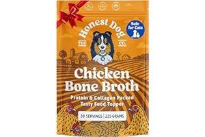 THE HONEST DOG CO Honest Dog Co. Bone Broth for Dogs and Cats (225 Grams, 30+ Servings) - High in Collagen Protein - Chicken Bone Broth Powder for Dogs - Dog and Cat Food Topper for Dry Food - Gravy Granules