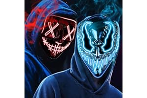OUILA LED Halloween Maske, 2 Pack Neon Leuchtmaske mit 3 Leuchtmodi für Herren, Damen, Cosplay, Halloween, Karneval, Maskerade Party