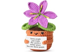 Positive Pocket Purple Lily Flower Doll, Funny Emotional Support Knitted Purple Lily Flower Toy with Positive Card, Woolen Crochet, Cheer Up Graduation Gift, Encouragement for Friends