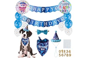 TCBOYING Dog Birthday Bandana, Dog Birthday Boy Hat Scarfs Flag Balloon with Cute Doggie Birthday Party Supplies Decorations (Style2, Blue)