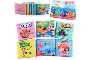 Koo-dib Libro Bebe,Libros Bebes 1 año Texturas,Libro baño Blando Bebe, Libros Bebes Texturas,Cuentos para Bebes,Libros de Fieltro para Bebes, Juguetes Bebe 3 Meses,Toca Toca combel (Paquete de 6)