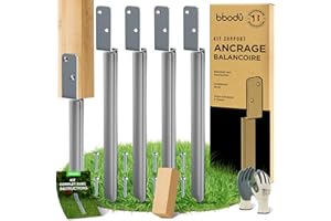 BIBODU® Lot de 4 Supports pour Ancrage Balancoire | 50 cm en Acier Galvanisé à Chaud | Support Poteau a Enfoncer | avec Vis, Gants, Cale en Bois et eBook