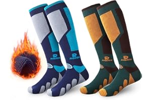 RIOROO Skarpety narciarskie dla mężczyzn i kobiet, 2 pary, wysokowydajne skarpety termiczne do jazdy na nartach, długie i ciepłe, szybkoschnąca oddychająca podeszwa