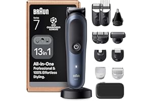 Braun All-in-One Series 7 Grooming Kit, 13in1, ProBlade & AutoSense, 120 Min, SkinGuard & Beard Fading, AquaGrip for Under Water Use, AIO7565, Blue