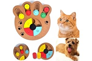 Cisixin Pet Intelligence Toy IQ Interactive Fun Hide and Seek Food Treated Train Dispensing Puzzle Wooden Toy for small or medium Dog Cat (Paw)
