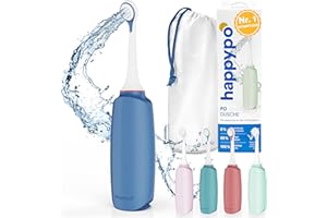 ‎HAPPYPO HappyPo Po-Dusche mit Aufbewahrungstasche, optimiertes Design, Schonend bei empfindlicher Haut, für Frauen Männer und Kinder, für Po und Intimbereich, Sanft und Sauber - Plastik - Blau