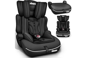 KIDUKU Seggiolino auto con coprisedile, cresce con il bambino, sedile, universale, approvato con la normativa ECE R129/03, 9-36 kg (1-12 anni), gruppo 1+2+3 (Noir)