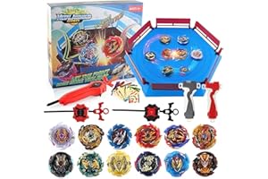 TUKIIE Bey Battling Top Burst Gyro Stadium Set, 12 Spinning Tops with 3 Launchers, Battling Tops Battle Arena Set Metal Blades Toys Game Birthday Present for Kids Boys Girls Ages 6+