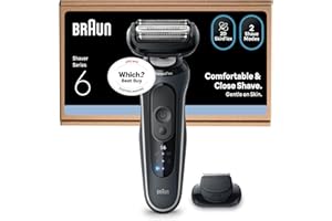 Braun Series 6 Electric Shaver, Up to 60 min, Wet & Dry Razor for Men with Precision Trimmer Attachment, Cordless, 100% Waterproof, 62-G1200SI, Grey