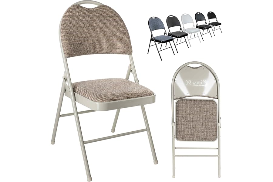 Nyxi Folding Chairs Premium Quality with Padded Fabric or PVC Seats, Metal Frame, Foldable Chair Home Office Dinning, Heavy Duty, Multi-Purpose Indoor & Outdoor (Cream Fabric, 1 X Chair)