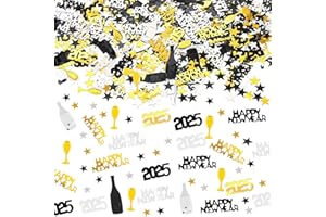 Mainiusi 1000 Stück Konfetti Silvester Deko 2025, Glitzer Konfetti Happy New Year Streudeko Silvester Tischdeko Konfetti Gold Konfetti Schwarz Streudeko Silvester für Neujahr, Silvester, Weihnachten