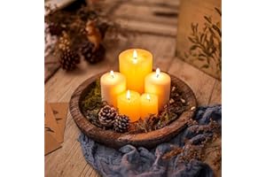 BULLA Rustic Wooden Candle Holder Tray, Round Decorative Candle Tray Plate Farmhouse Table Centerpiece Rustic Wood Tealight Pillar Trays for Christmas Wedding Halloween Home Decor (M(20cm diameter))