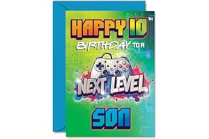 GIFTZIE 10th Birthday Cards For Son - Next Level - Happy Birthday Card for 10 Year Old Boy Cousin Nephew Son Grandson, A5 Bday Greeting Cards