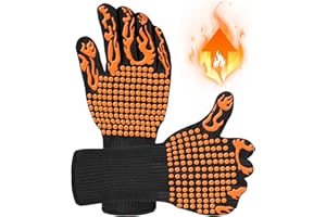 PRIMAJOR BBQ Gloves, Oven Mitts Grilling Gloves - Extreme Heat Resistant Barbecue Gloves with Fingers, Non-Slip Silicone Cooking Gloves for Oven, Barbecue, Baking, Welding (A Pair)