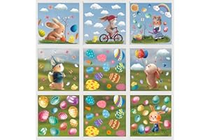 BELSVOR 138 Stickers Pâques Fenetre, 9 Feuilles Pâques Autocollants Fenetre, PVC Decoration Pâques Réutilisable, Autocollant Pâques Electrostatique, Autocollant Pâques Fenetre pour Verre/Vitrines