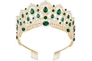 Tiara,Vofler Gold Crown Baroque Vintage Headband Crystal Green Rhinestone Emerald Hair Jewelry Decor for Women Bride Wedding Pageant Halloween w/Comb