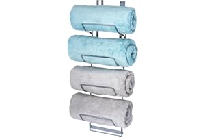 LIVIVO 4 Tier Chrome Over The Door Towel Rail Rack Hanger Holder Bathroom Storage Organiser Shelves With 2 Hooks For Hanging and placing Clothes