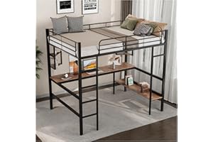 Racxily Letto a castello con quattro piccoli scaffali, letto in ferro con scrivania,Letto in metallo 90x200cm,letto a soppalco per bambini, adolescenti e adulti,nero