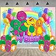 ELZEM 𝓑𝓪𝓻𝓷𝓮𝔂 Birthday Party Decoration,Friends Party Photo Background 5 x 3 FT and 18 Pcs Balloon,𝓑𝓪𝓻𝓷𝓮𝔂 Merch Party Backdrop Supplies