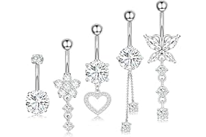 Eyezeeption Bauchnabelpiercing Chirurgenstahl Bauchnabelpiercing 10mm 12mm Stablänge Bauchnabelpiercing Silber Gold mit Perlen Strass Bauchnabelpiercing Titan Clip Geschenk für Frauen Schmuck