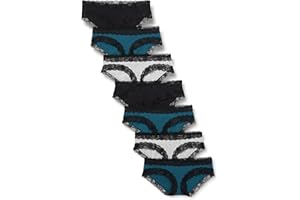 Iris & Lilly Braga Hípster de Algodón y Encaje Mujer, Pack de 7