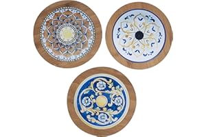 VILLA D'ESTE HOME TIVOLI Set of 3 Ceramic and Bamboo Tiles Mediterranean Decor Sicily