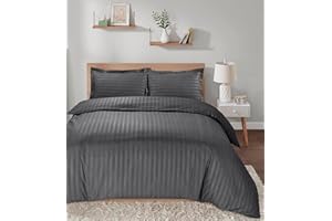 Casabella Satin Stripe Duvet Cover Sets, Luxurious Double Grey Bedding with Satin Stripes, Duvet Cover Set, Hotel Quality Double Duvet Set & Pillowcases, Grey Duvet Cover