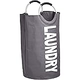 Amazon Basics Fabric Laundry Basket Hamper with Aluminum Handle, Dark Grey