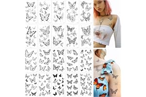 JIEYAO 20 Fogli Adesivi per Tatuaggi Farfalla Nera, Farfalla Halloween Tatuaggi Temporanei Finti Impermeabili Adulti 3D Realistico Adesivo Tatuaggi Adesivi per Donna Pelle Corpo Braccio