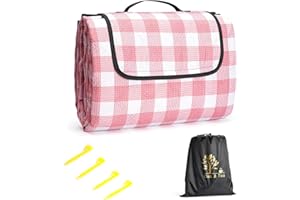 Oak & Tea Picknickdecke Wasserdicht Groß Faltbar Strandmatte Campingdecke 200 X 200 cm mit 4 Eckschlaufen Outdoor-Teppich mit Tragegriff Für Camping Karomuster Rot und Weiß